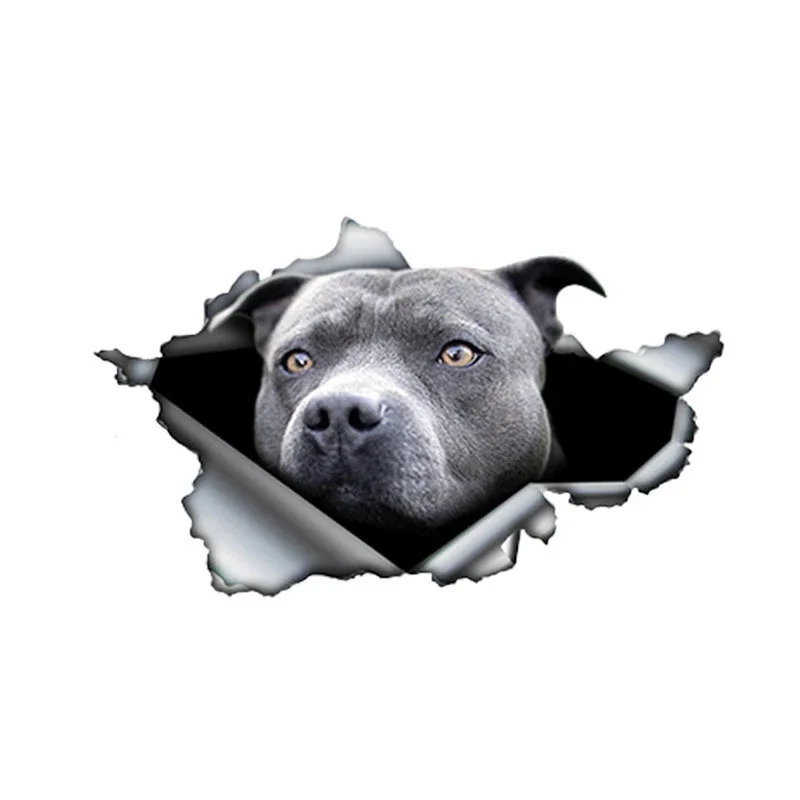 LYKX Blue Pitbull Dog Car Sticker Creative Torn Metal Decal Waterproof  StickersCar Styling Pet Car Decoration
