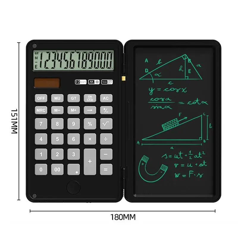 Desk Calculator 12-digit Calculators And Foldable Writing Pad Dual Power Battery And Solar Calculators With Desktop For