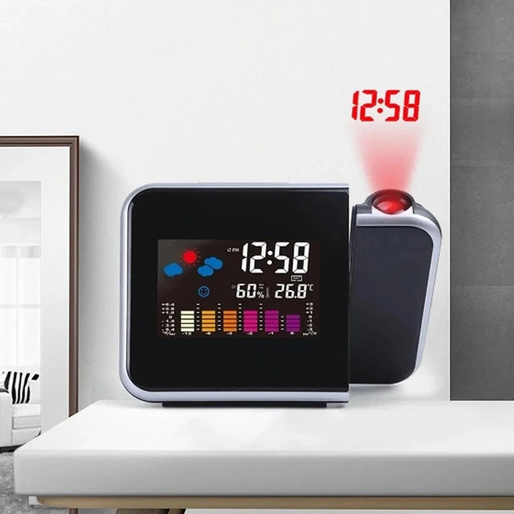LED Rotating Projection Alarm Clock Color Screen Digital Display Home Desktop Decoration Electronic Timepiece
