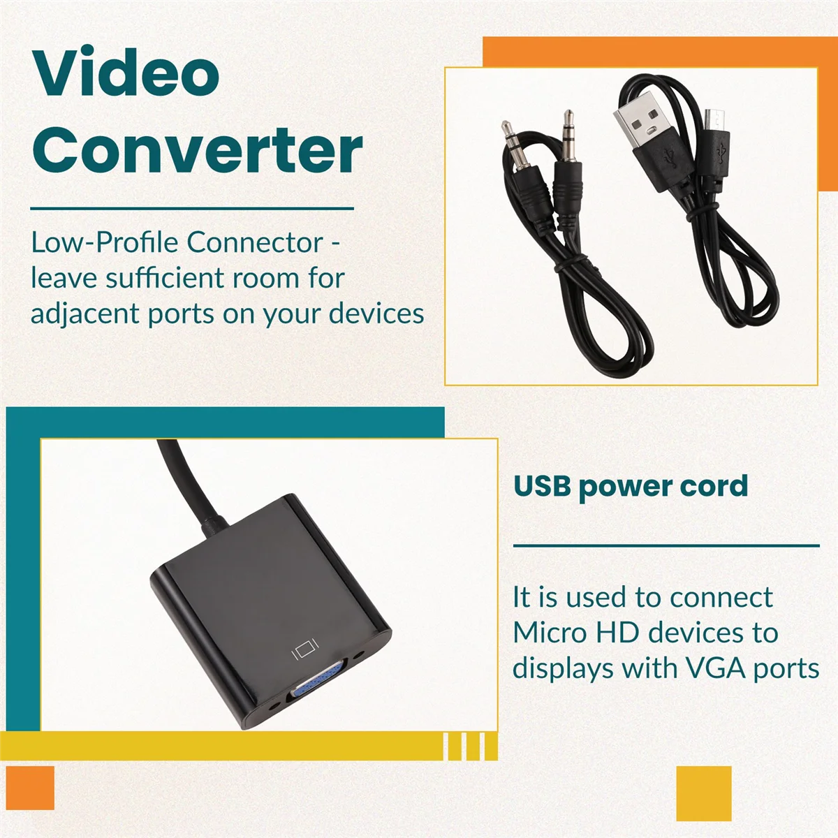 Cable adaptador KK-B2-Micro-HDMI a VGA, convertidor de vídeo 1080P con conector de Audio, Cable de alimentación USB para cámara Xbox Raspberry Pi 4