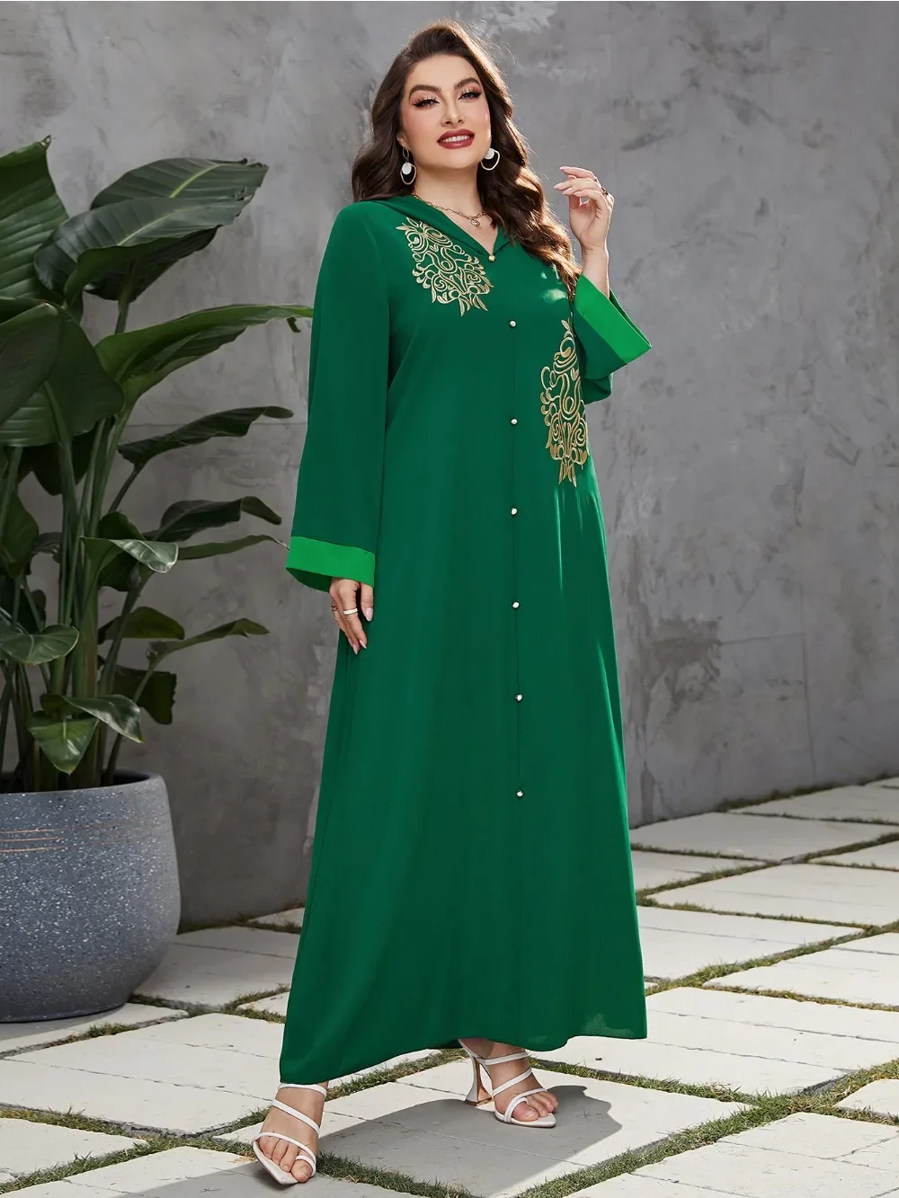 Eid Muslim Hooded Dress for Women Arab Dubai Abaya Dresses Jalabiya Moroccan Kaftan Button Maxi Long Dresses Robe Party Ramadan