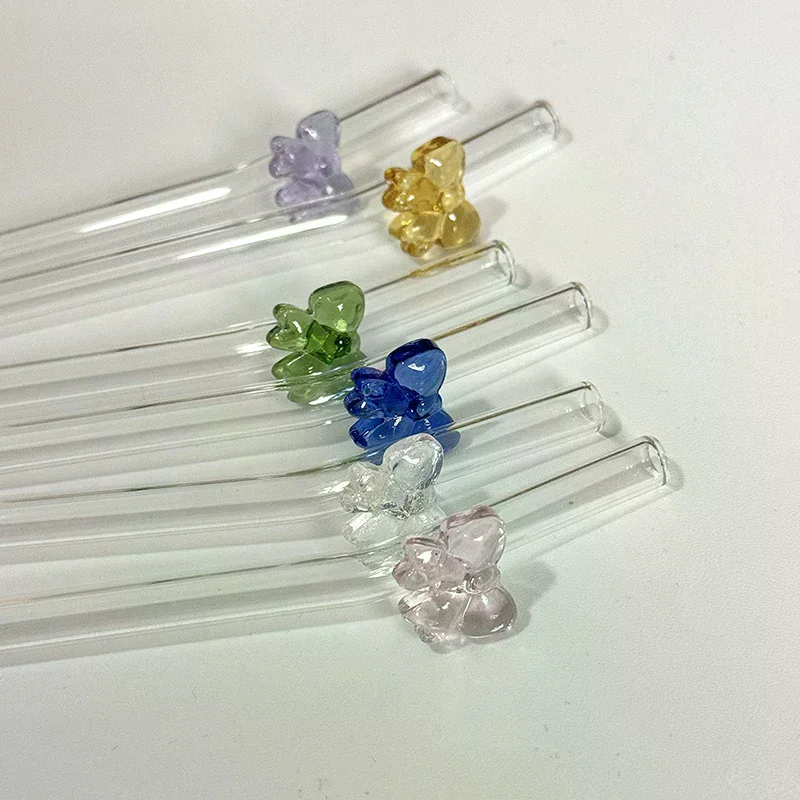 1pc Glass 8mm Straw, Reusable Drinking Straws Cute Butterfly Heat-Resistant Straw For Festival Party Wedding Cocktail Bar Beachs