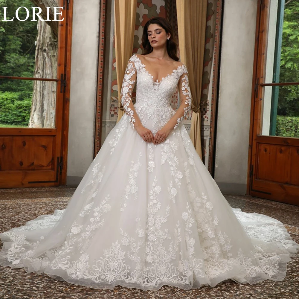 LORIE BOHO Tulle Wedding Dresses V-Neck A-Line Lace Appliques Pleated Exquisite Bride Prom Gown Luxury Bridal Gowns Customized