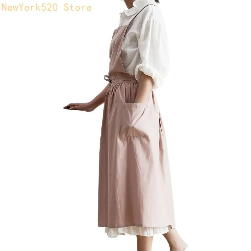 Women Cotton Linen for Cross Back Apron Japanese Housework Baking Wrap Florist D N84C
