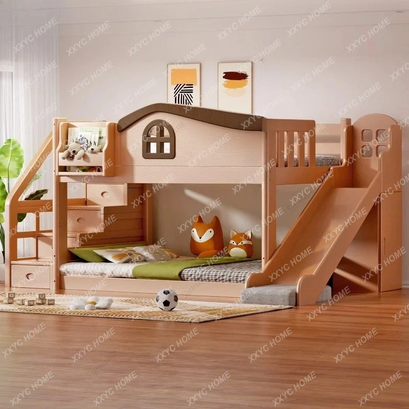 120 150 cm Solid wood with slide high and low child and mother bed 2 people double beds bunk beds for kids bedroom furniture