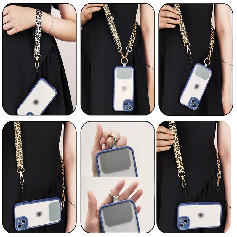 Handy-Lanyard, bedruckt, hinten hängende Halskette, Umhängetasche, Leopardenmuster, verstellbare Schulter, breiter Anhänger, Anti-Verlust-Schlinge mit Clip
