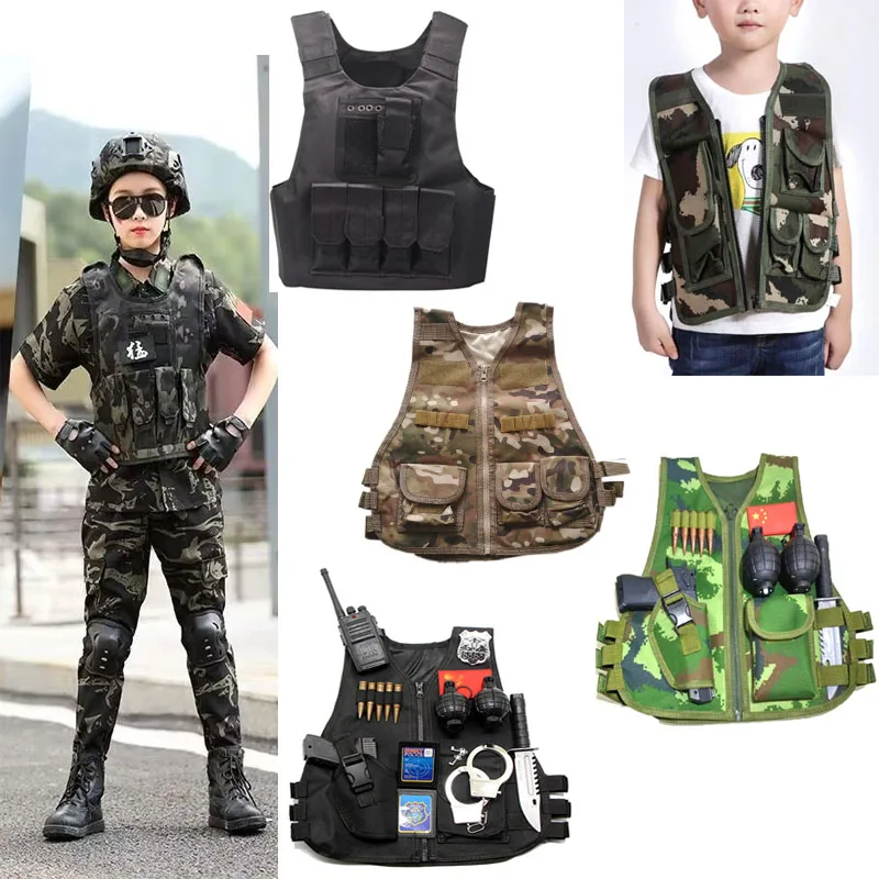 Kids Camouflage Vest Resistant Breathable Combat Vest With Multi Pocket Paintball Tactical Waistcoat CS Gear Sniper Uniform