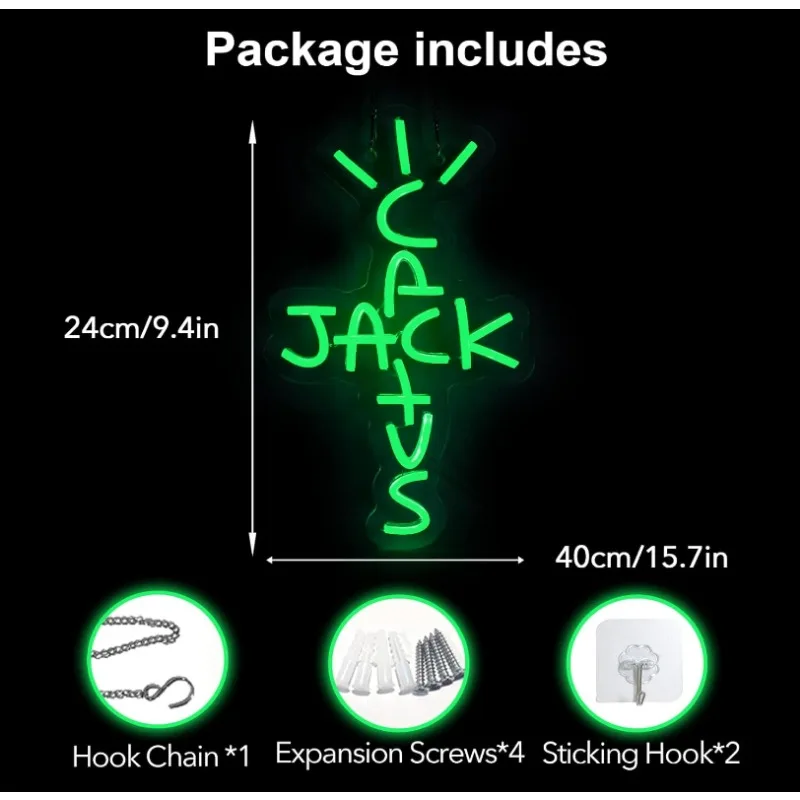 Imagem -04 - Cacto Jack Neon Palavras Vermelhas Sinal de Luz Wall Art Raptalking Pendurar Quarto Casa Sinal Usb