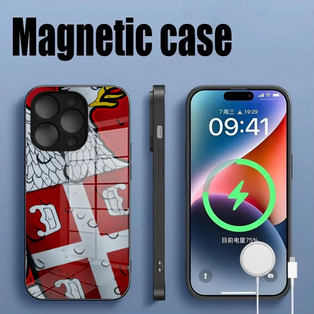 Serbia Flag Phone Case Tempered Glass For IPhone 16 15 14 13 12 11 Pro Max Plus Magnetic charging phone case