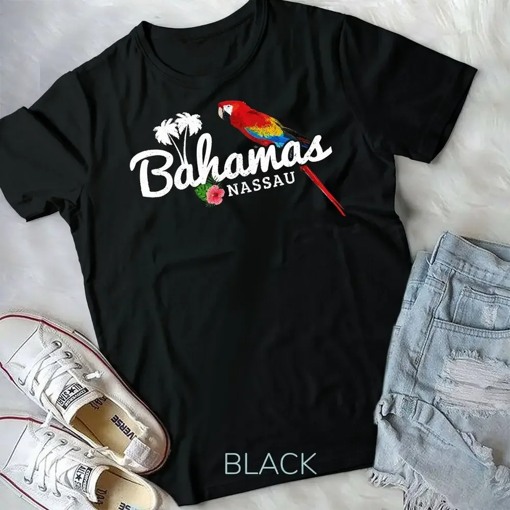 Bahamas Nassau Parrot Tropical Plants Vintage Bahamas T-Shirt Unisex T-shirt High Quality 100%Cotton Short Sleeve