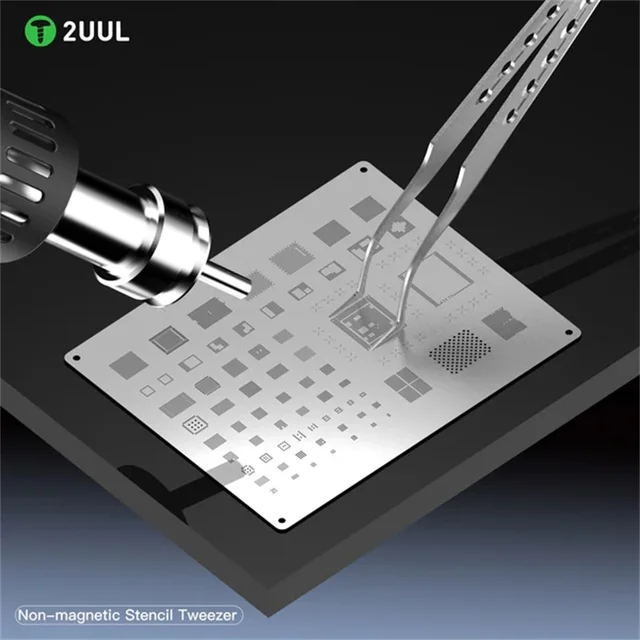 2UUL TW22 Non-magnetic CPU IC Stencil Tin Planting Tweezer Phone Motherboard Solder Wick Clamp Tweezers 4