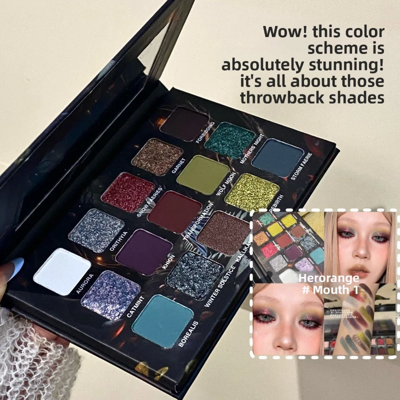 لوحة ظلال عيون مكونة من 15 لونًا من سلسلة ألوان تحت الأرض - لامعة ولامعة وغير لامعة ونمط أرضي ونمط أسمنتي عتيق