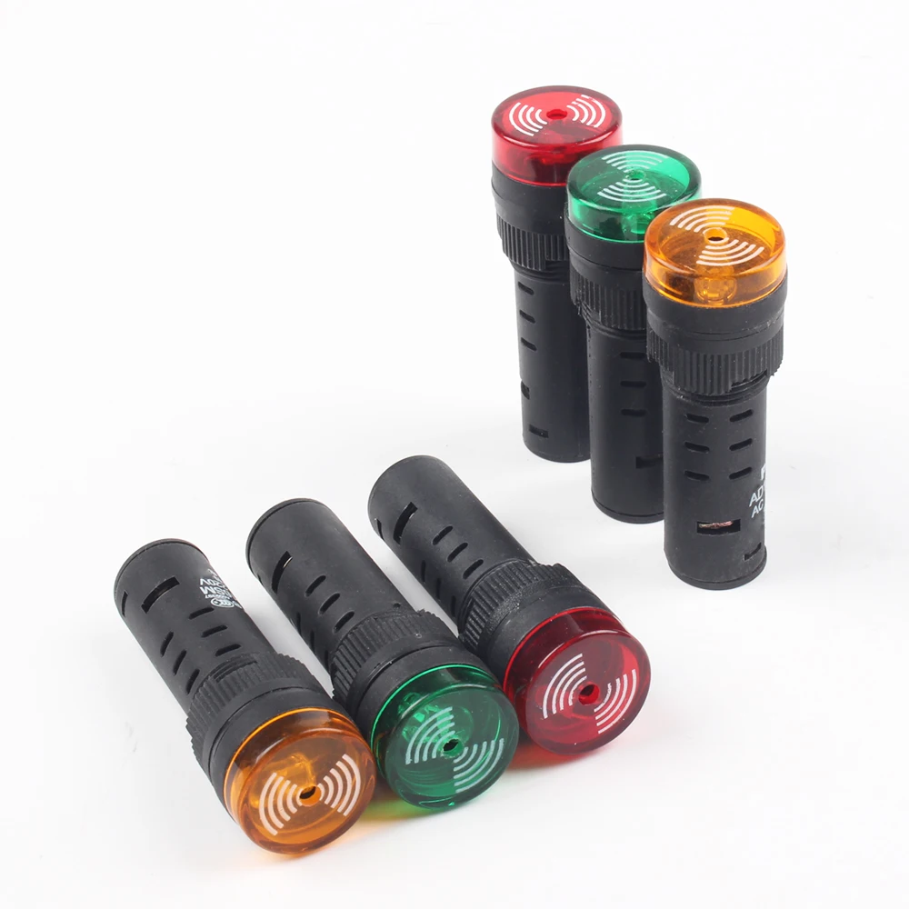 カラフルな AD16-16SM 12V 24V 110V 220V 16 ミリメートルフラッシュ信号光赤色 LED アクティブブザービープアラームインジケータ赤緑黄