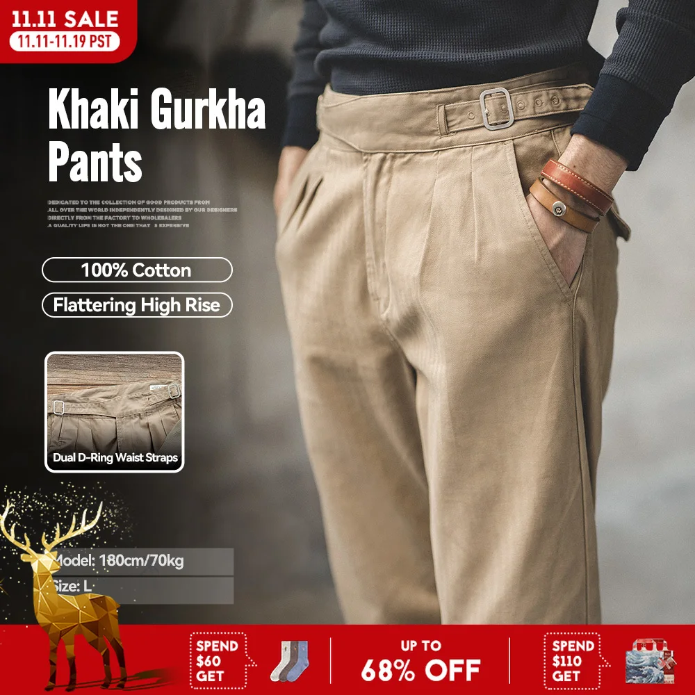 

Винтажные регулируемые брюки Gurkha с высокой талией Maden, повседневные рабочие брюки-карго цвета хаки, классические прямые брюки для мужчин, весна-осень