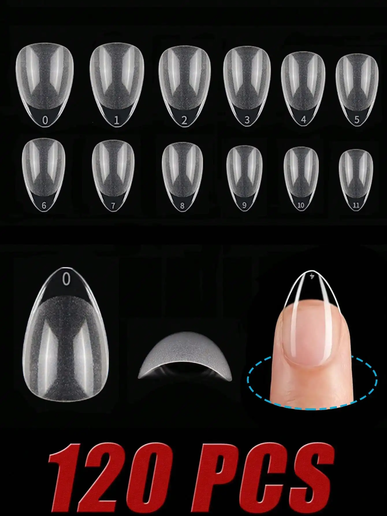 120PCS Short Almond-Shaped Nail Tips, Semi-Matte Transparent Full Coverage Soft Gel Nail Tip Almond-Shaped Press Nails