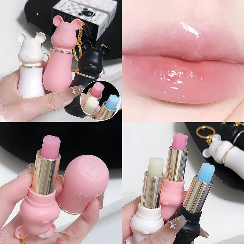 Sweet Heart Bear Lip Balm Moisturizes Prevents Dry Cracking Fruity Honey Taste Milk Pink Transparent Lip Tint Lipstick Base Gift