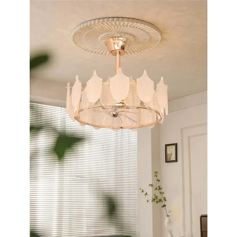 Fan ceiling lamp cream light luxury bedroom lamp post-modern atmosphere creative glass household lamp
