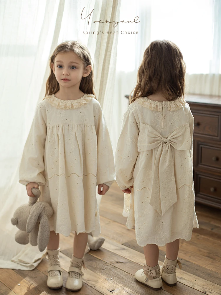 

Girl's Soft Princess Dress Spring Children's Sweet Cute Double Elegant Lace Collar Dress Trend