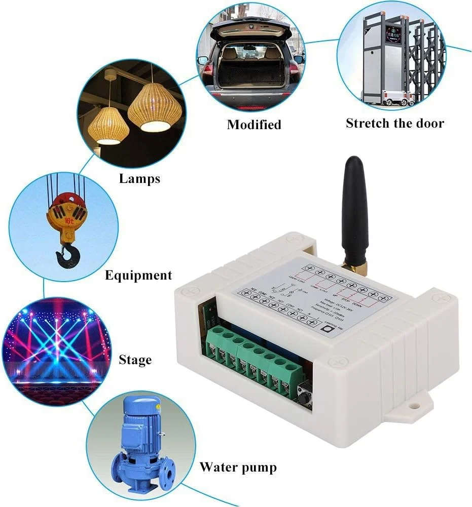 Universal 12V-36V 2-Kanal-Funkmotor RF-Fernbedienung Relaismodul Schalter Empfänger Motor vordere und hintere elektrische Türen – Detail 6
