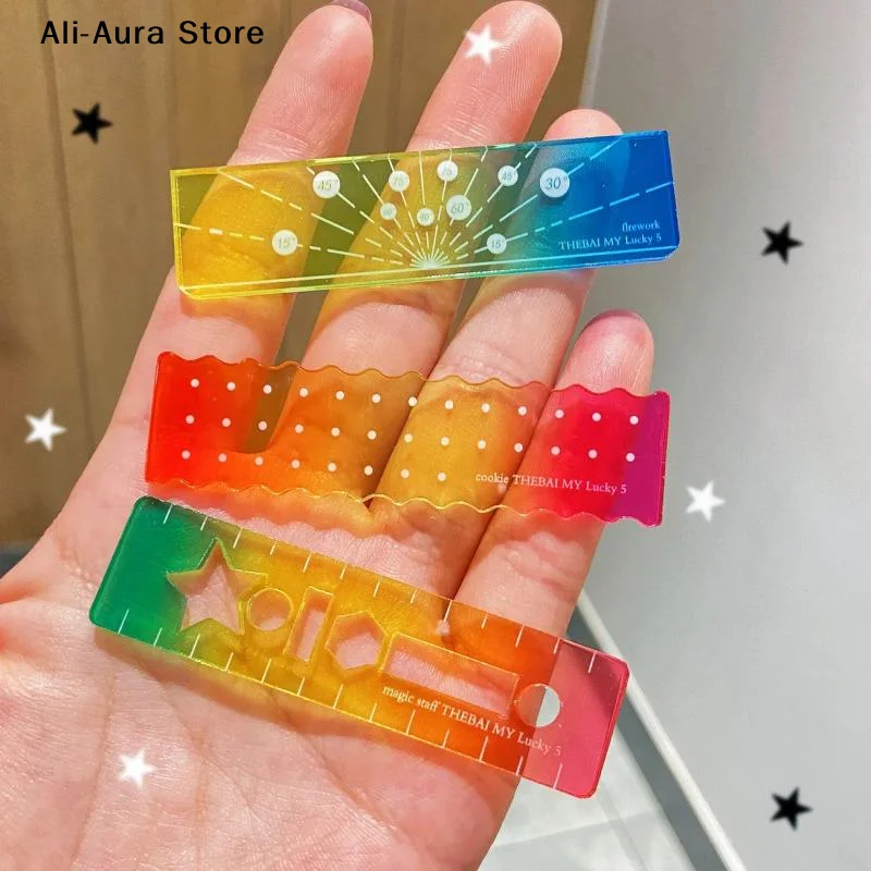 5/10/50Pcs Colorful Iridescent Cartoon Palm Ruler Mini Straight Ruler Student Notebook Pocket Portable Gradient Measuring Tool