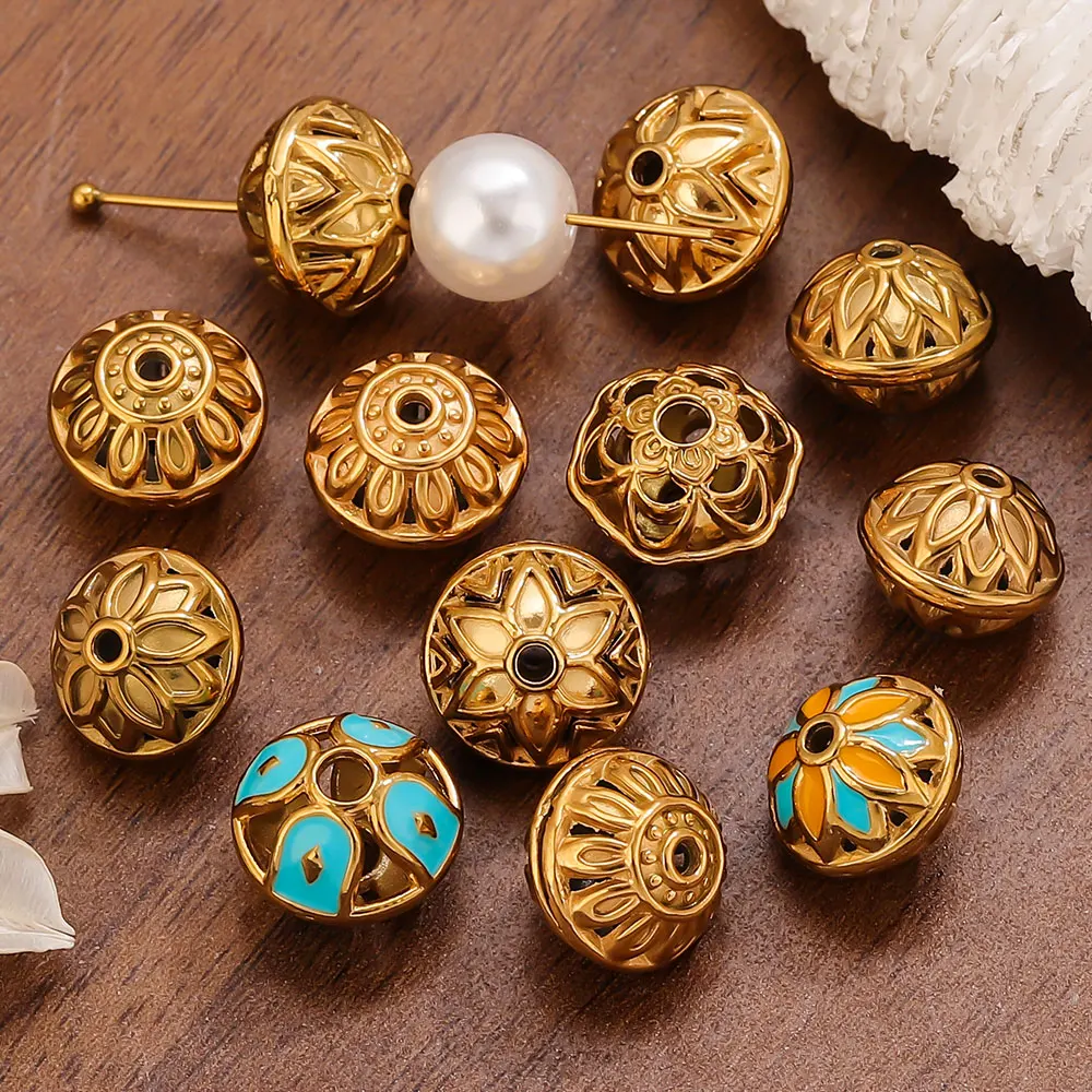 10pcs Stainless Steel Gold Color Hollow Round Nepalese Beads for Bracelets Spacer Beads Jewelry Making Supplies Diy Accessories view 6