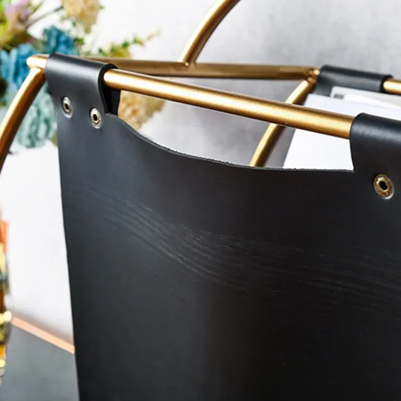 Nordic Style Lightweight Iron Leather Magazine Organizer Minimalist Living Room Storage Bag for Home
