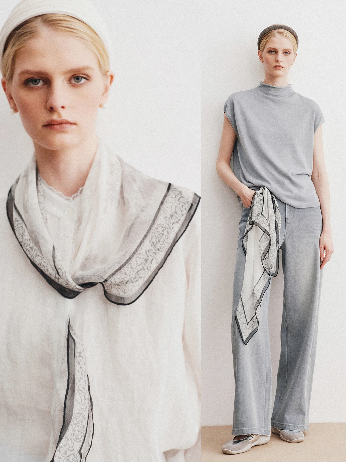 classical-style-silk-scarf-with-pearl-mesh-and-floral-paper-design-summer-2026-by-xiaochong-brand-fashionable-accessory