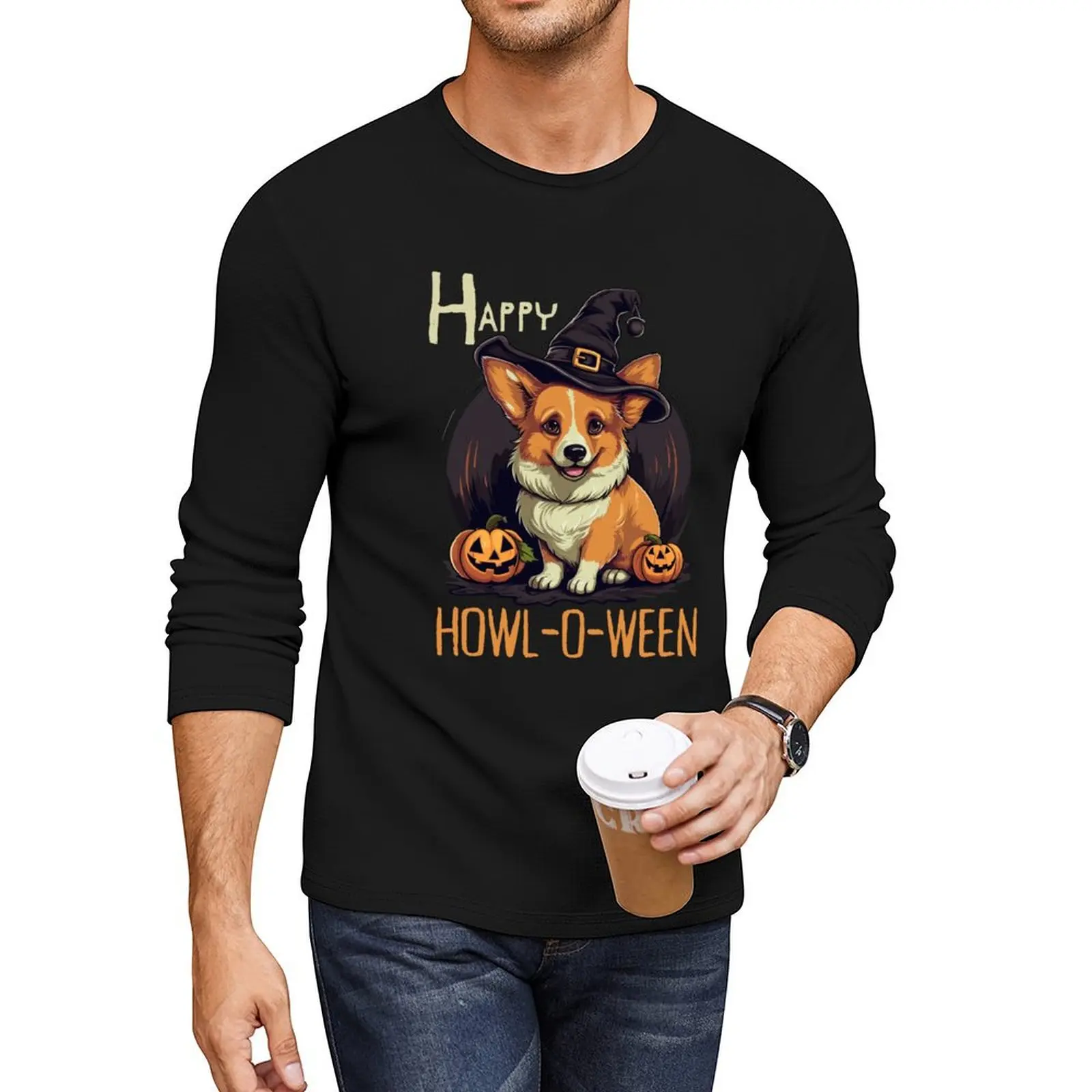 Cute Corgi Witch - Halloween Corgi. Long T-Shirt korean fashion tops mens graphic t-shirts pack