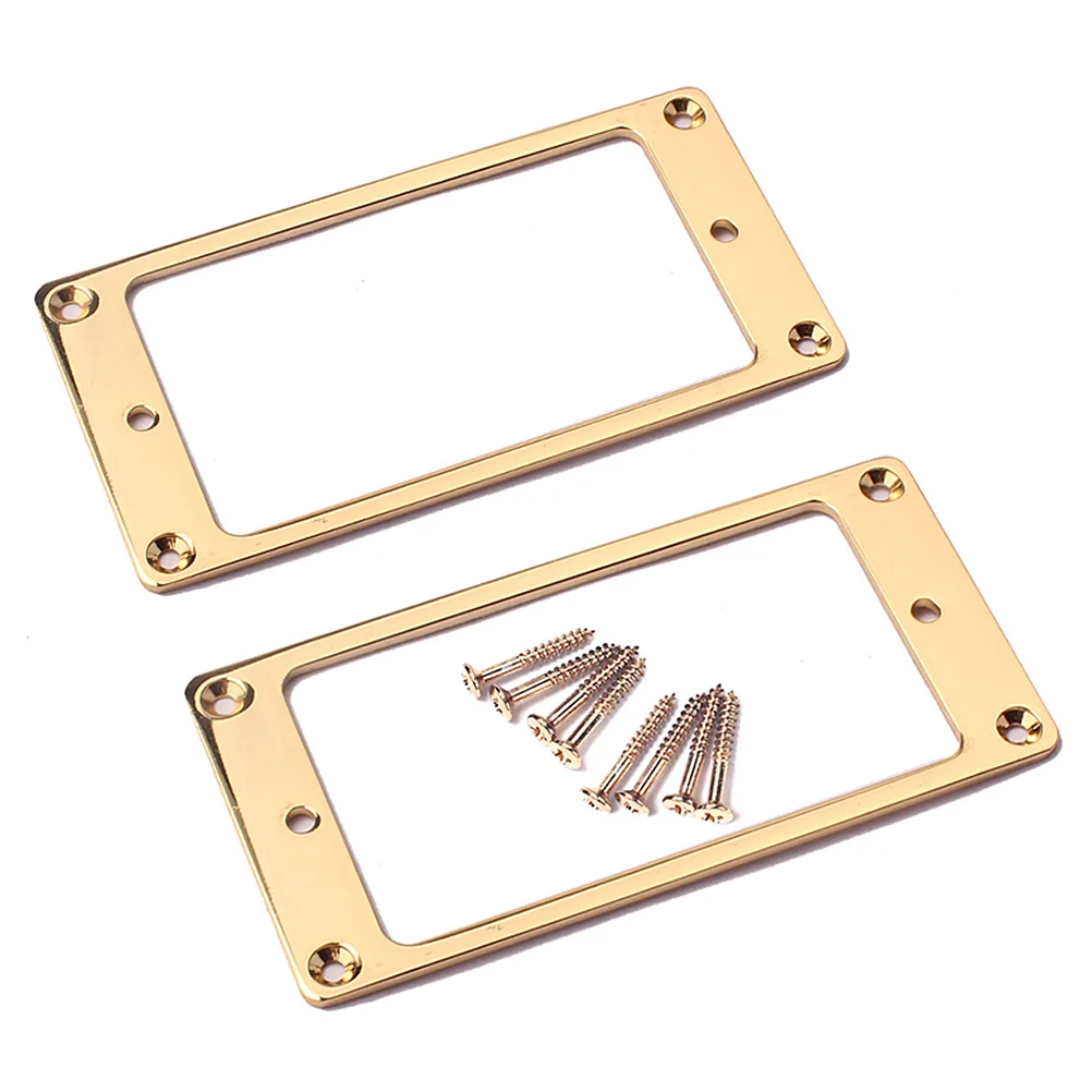 

2Pcs Humbucker Pickup Mounting Rings Flat Metal Frame for Guitar Short Pickup Cover Golden 92x46mm Screws Easy Installation