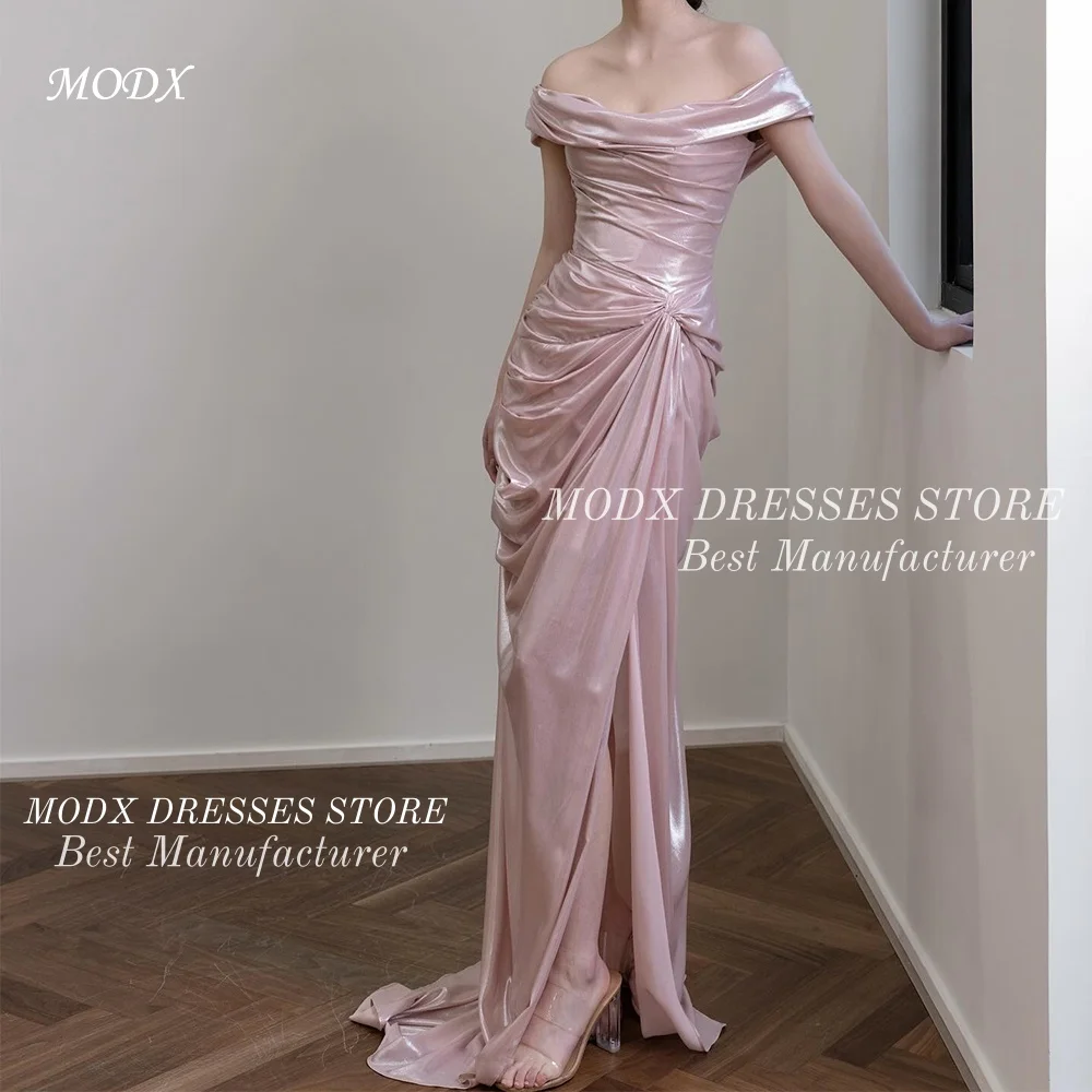 MODX فستان زفاف كوري بسيط وردي عاري الكتفين على شكل حرف a فستان زفاف ثنيات لالتقاط الصور مخصصة فيستدوس نوفيس بودا Wo