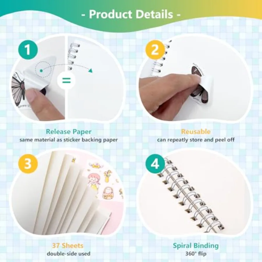 Reusable Sticker Book Collecting Album Sticker Storage Book for Adults 37 Sheets Release Paper Sticker Collection Book A5 Size
