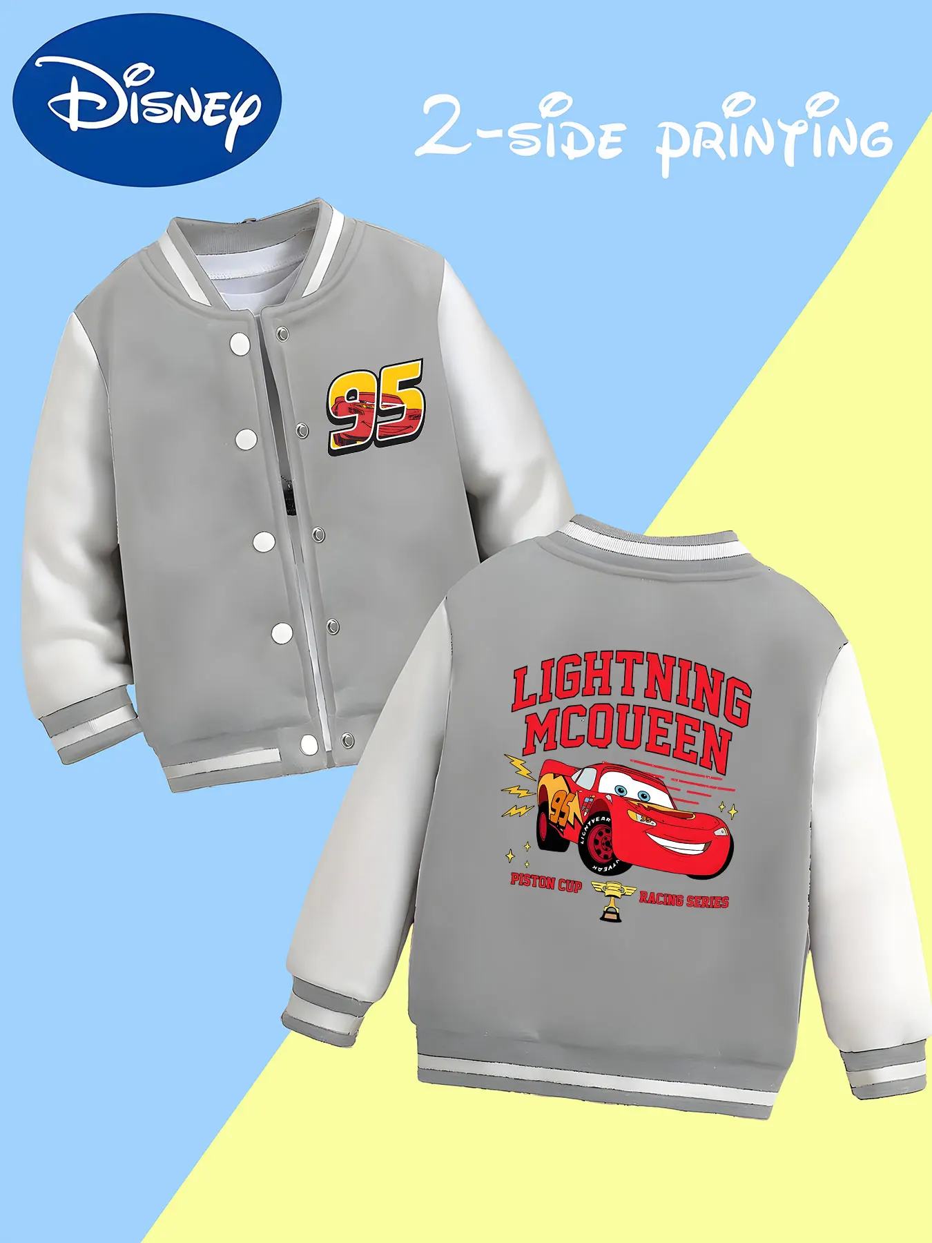 MINISO Disney Cars McQueen Baseball Jacket for Toddler Boys - Stylish Jacket with Classic Number 95 and McQueen Racing Print