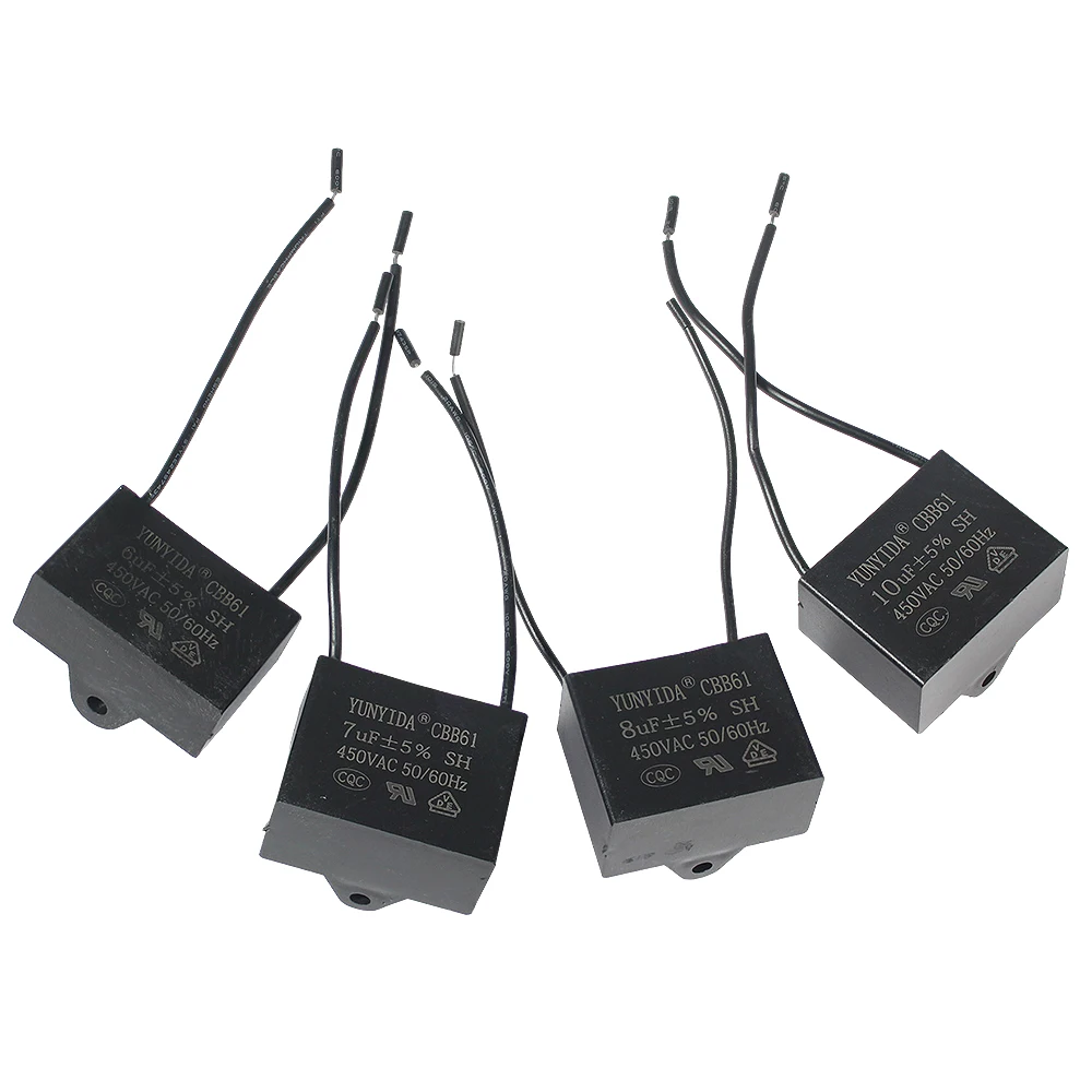 CBB61 Fan Capacitor 450V Terminal Ceiling Fan Motor Running Rectangle Capacitor 1uf/1.2uf/1.5uf/2uf/2.5uf/3uf/3.5uf/4uf/5uf/6uf