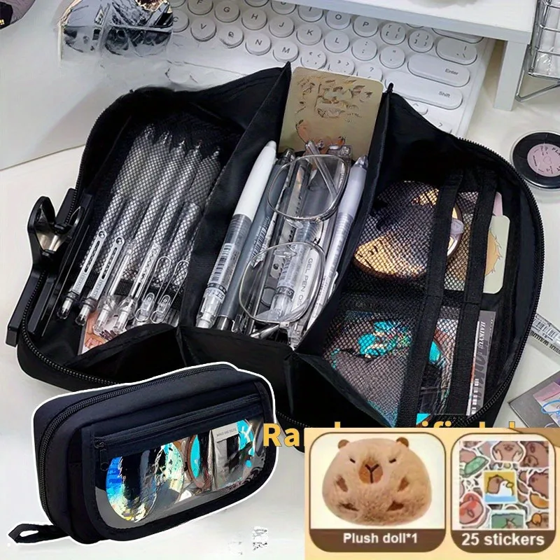 1個 大容量火山型フリップペンケースセット - 大容量学用品オーガナイザー、学生向け、新学期に