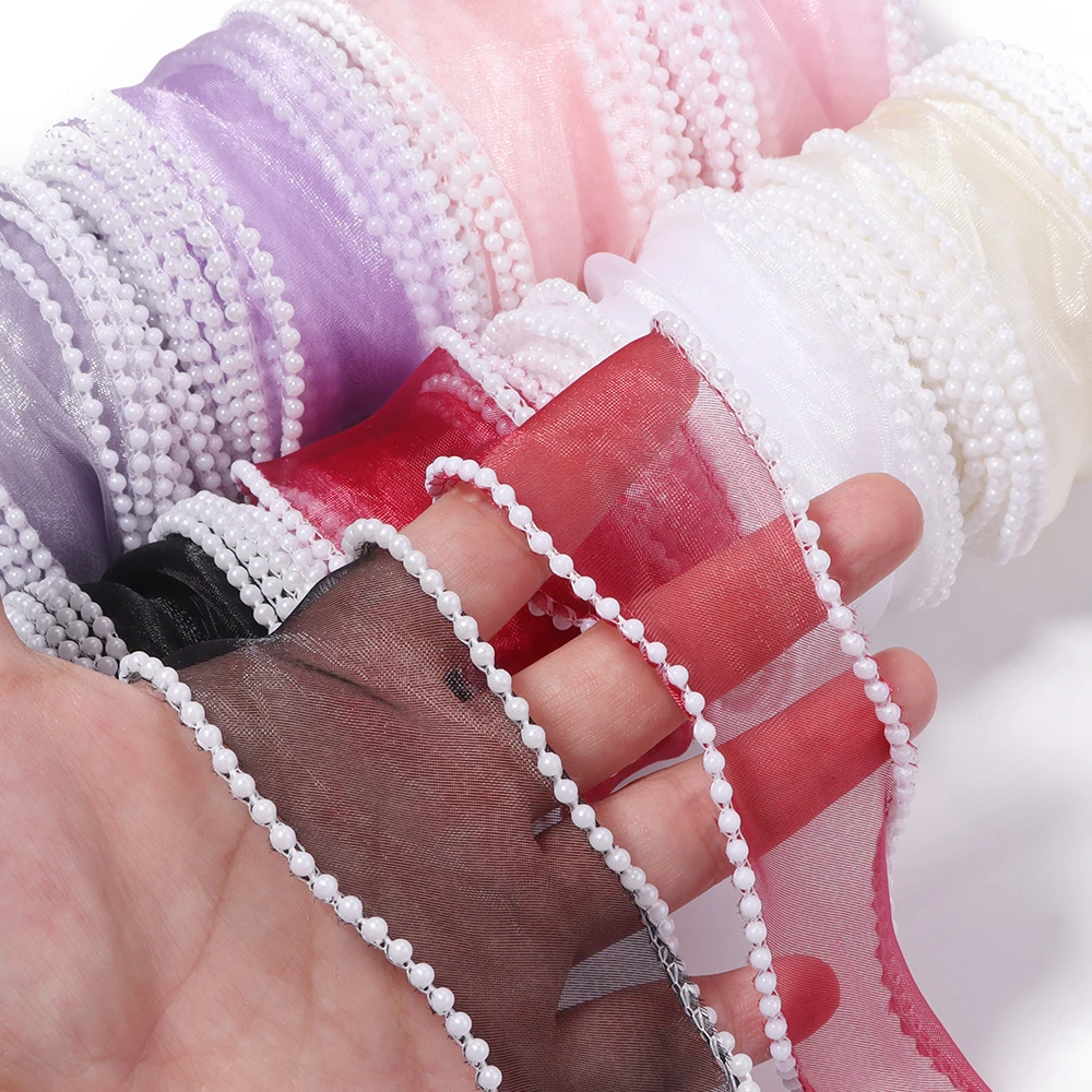 5 Yards 4 cm Fischschwanz-Perlengarnband, Seidenorganza-Spitzenband, Gurtband für DIY handgemachte Schleifen, Blumensträuße, Geschenkverpackungen, Hochzeitsdekoration – Detail 4