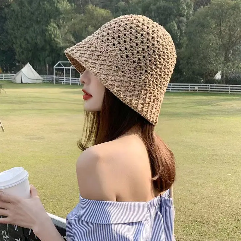 Cappello da sole per ragazze cappelli estivi Floppy a tesa larga per le donne cappello da pescatore in tessuto a cupola di paglia Panama da spiaggia