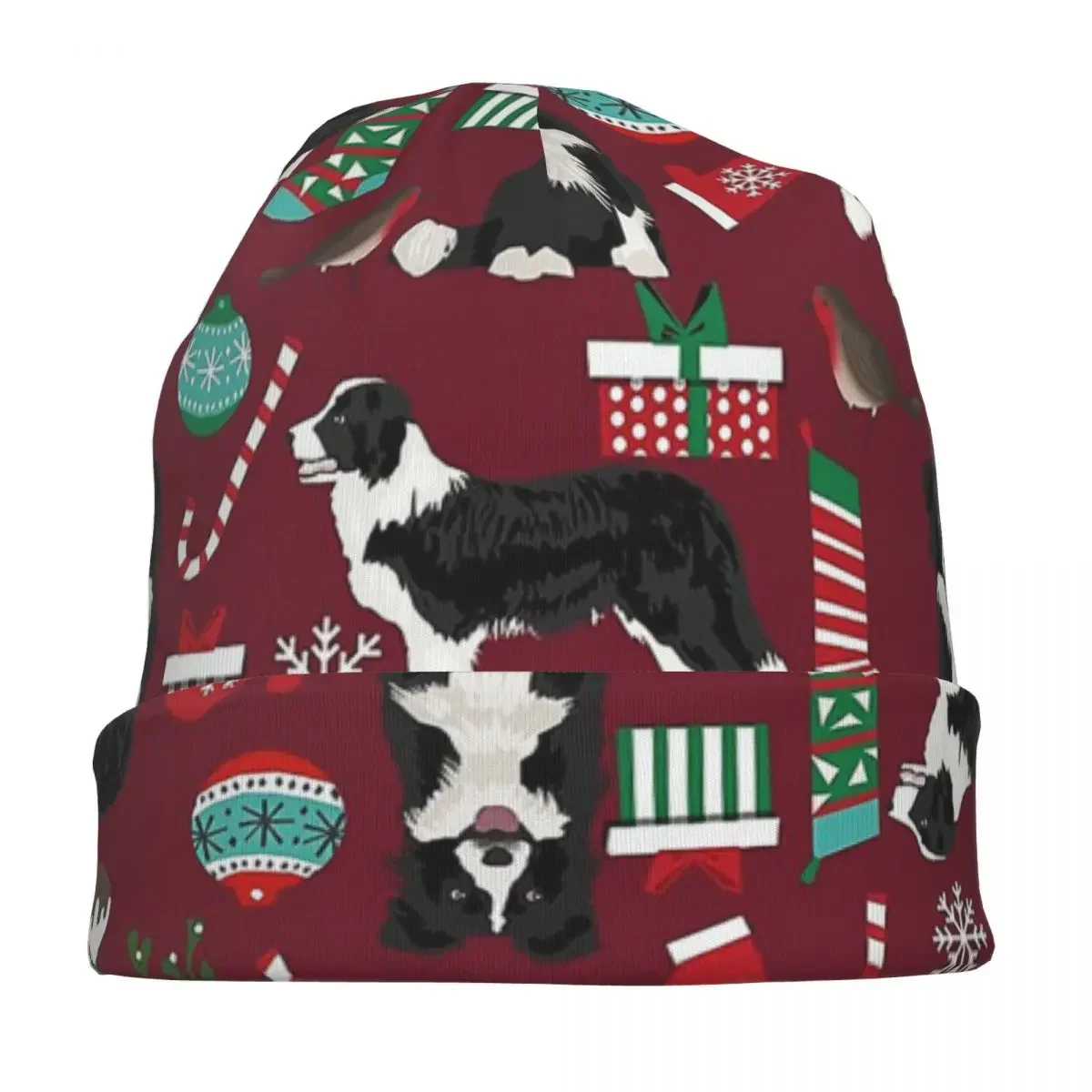 Bonnet de Noël Border Collie pour hommes et femmes, bonnet en tricot, crânes de chien d'extérieur vintage, bonnets chauds, casquettes rondes pour la tête