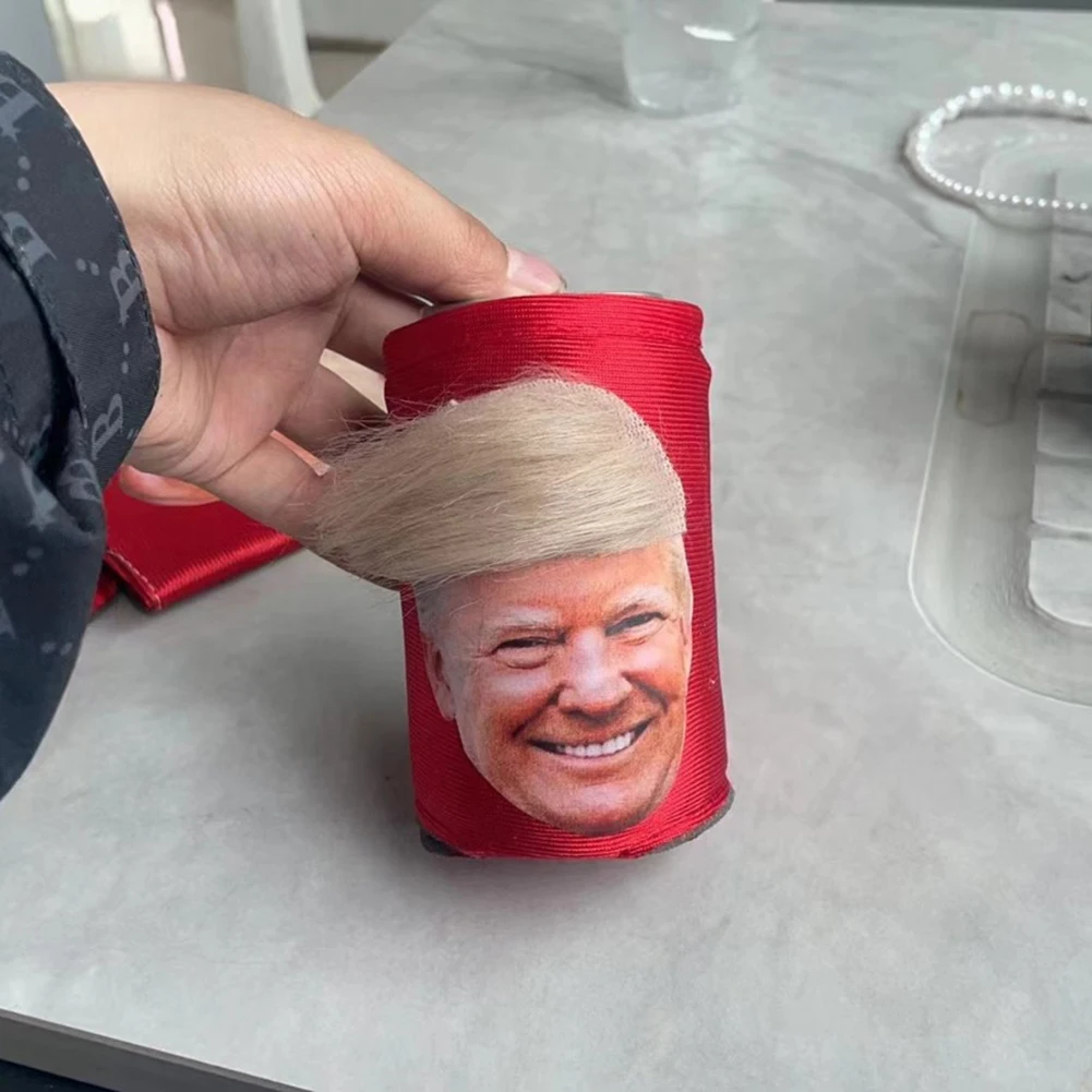 1-10Pcs Trump Funny Hair Beer Can Cooler Non-Slip Donald Trump Drink Can Cooler Reusable for Cans Bottles Pint Glasses Party Cup