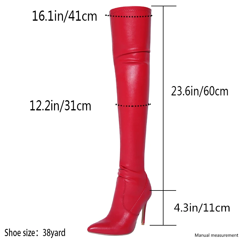 Sexy High Heels Red Women Over The Knee Boots Dress Party Shoes Winter 2023 Side Zip Pointed Elastic Long Boots Footwear