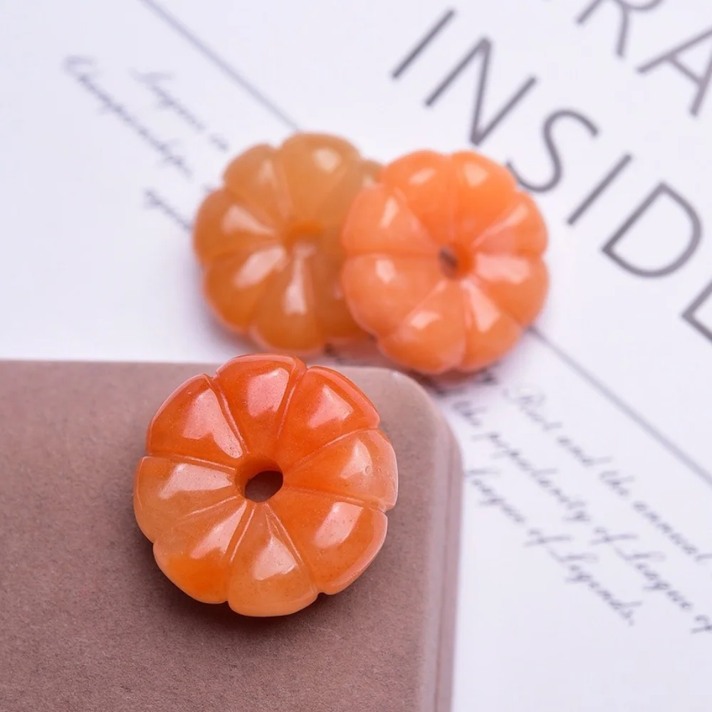 5PCS Natural Orange Jade Pumpkin Pendant Crystal Carving Children Cute Jewelry Healing Holiday Gift 30*11MM