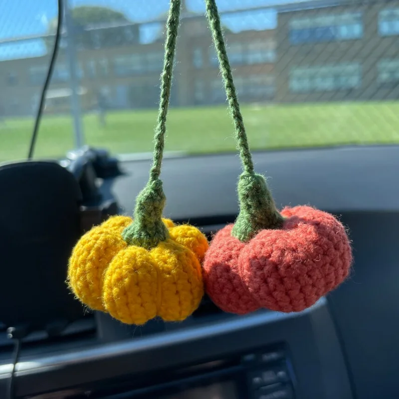 

Hand-Woven Pumpkin Key Chain, Halloween Car Mirror, Decorative Crochet Accessories, Lady Bag, Alloy Pendant