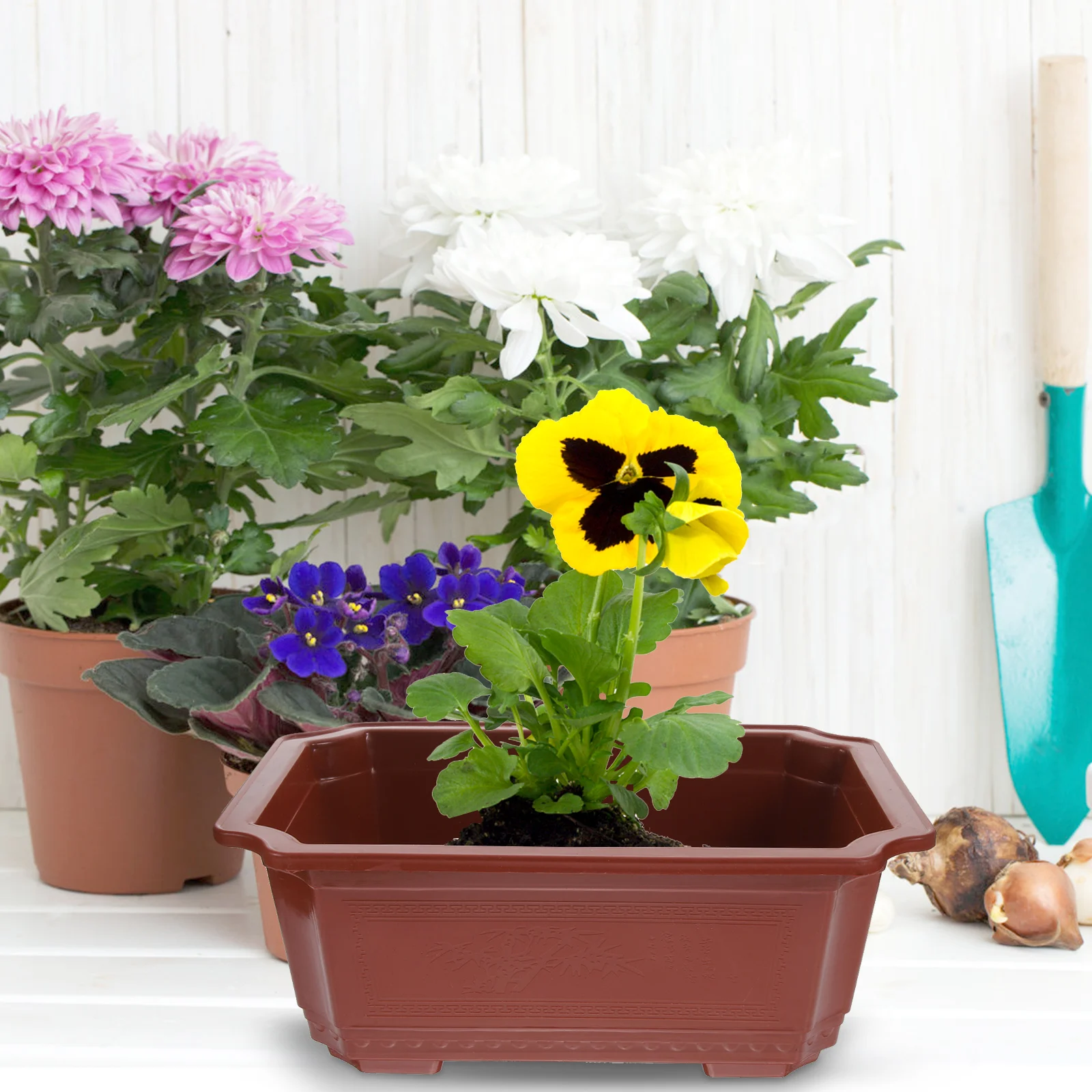 

4 Pcs Rectangular Flower Pots for Succulents Cactus Plants Decorative Plastic Planters Large for Succulents