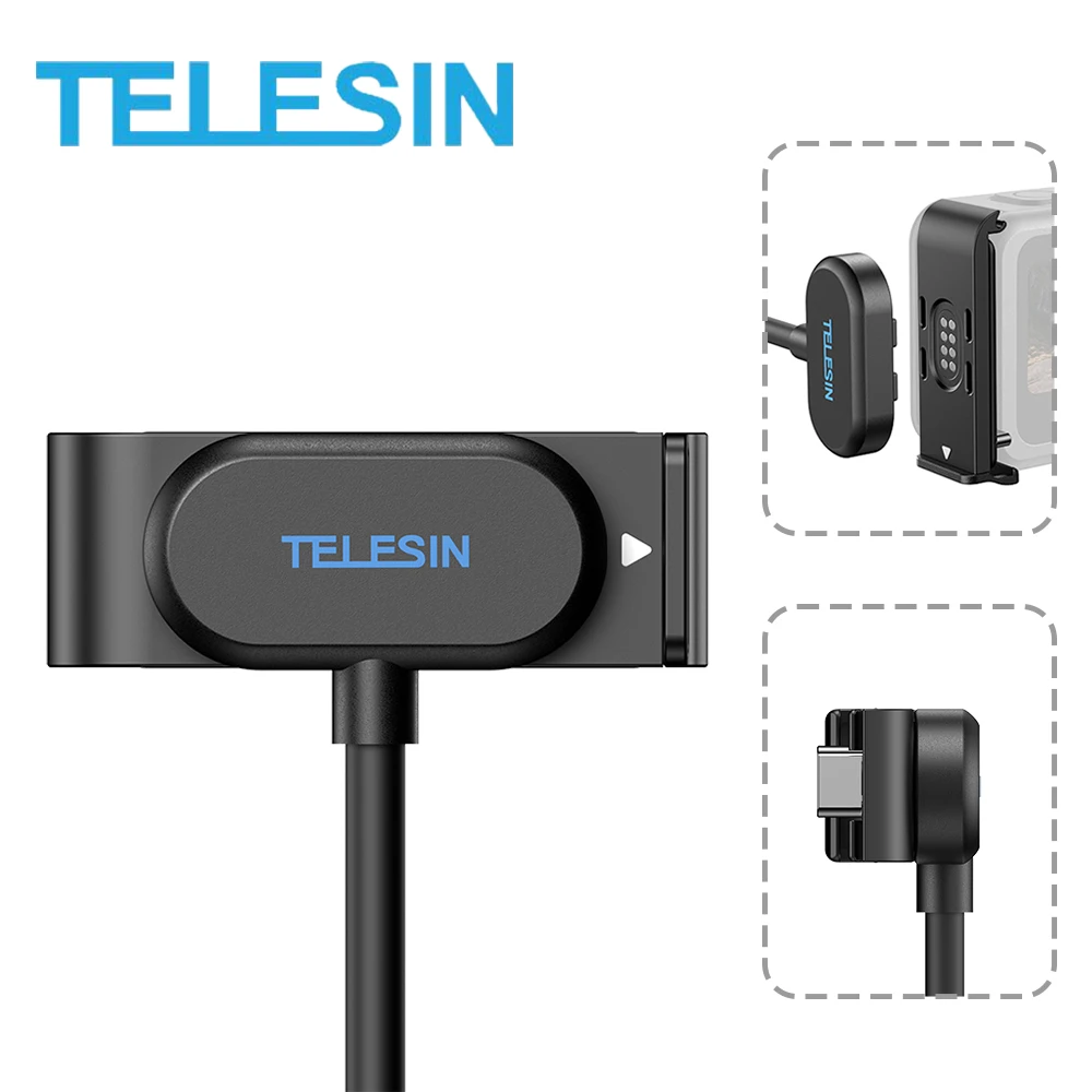 

Магнитный водонепроницаемый зарядный чехол TELESIN с кабелем Type-C, легко съемный, для GoPro Hero 9, 10, 11, 12, 13