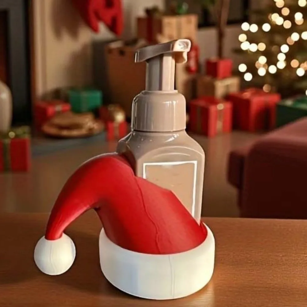 Bright Red Christmas Hat Bottle Holder 3D PlA Smooth Surface Desktop Soap Dispenser Lightweight Design Hollow Inside