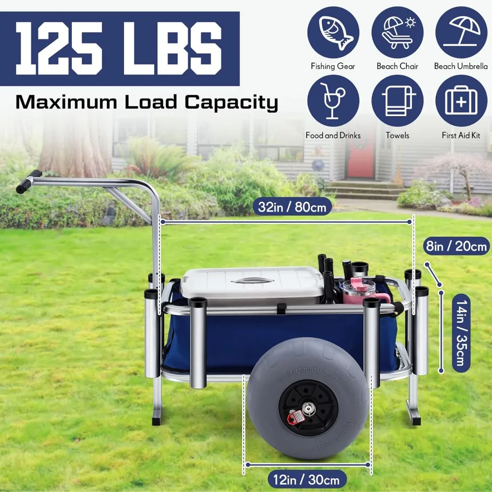 

Beach Cart with Big Balloon Wheels for Sand Fishing Cart Tire Surf Outdoor Fishing Rolling Wheel Wagon,