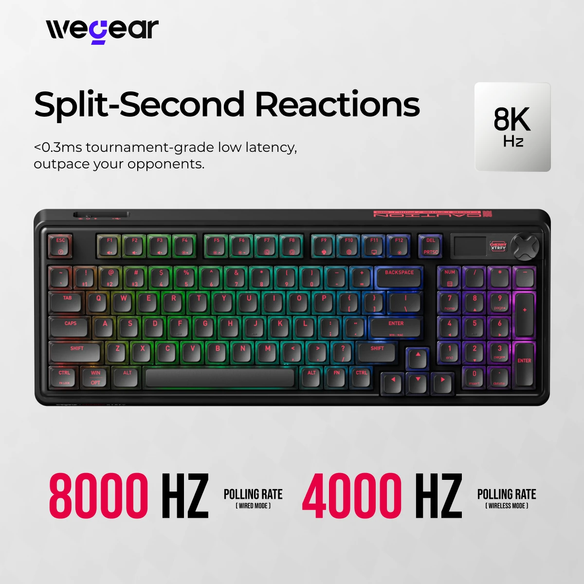 

wegear PIXIU 98 Wireless Mechanical Gaming Keyboard Cherry MX2A Linear Switches 8000Hz Polling Tri-Mode BT/2.4G/USB-C Wired RGB
