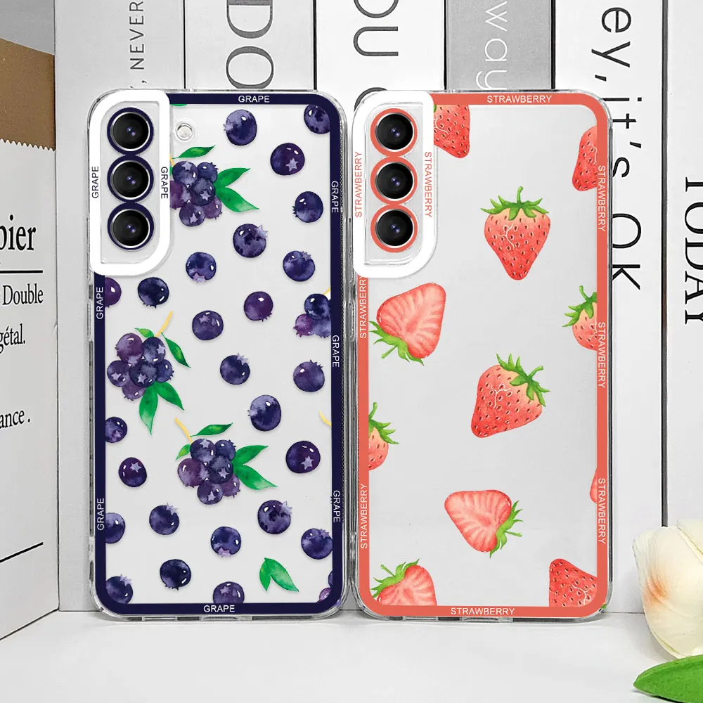 Strawberry Cherry Soft Phone Case for Samsung Galaxy S20 S21 S22 S23 Ultra Plus FE 5G Clear Soft TPU Cover for Samsung S24 Funda