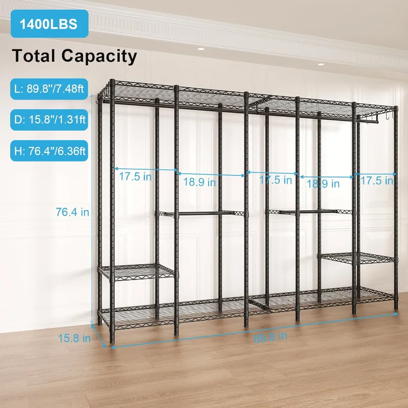H50 Extra Large Clothes Rack, Heavy Duty Garment Rack, Freestanding Portable Closet, Clothing Racks for Hanging Clothes