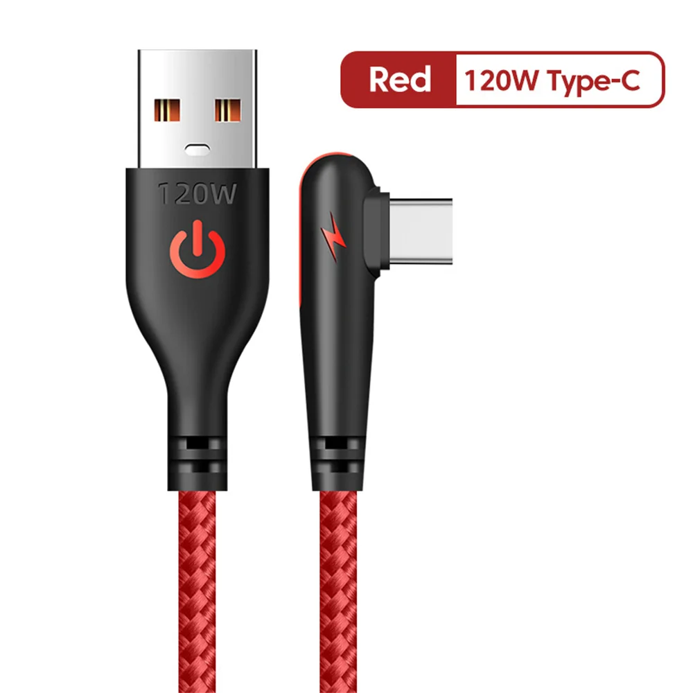 6A 120 W Schnellladekabel USB auf Typ C Schnellladekabel 0,25 m/1 m/1,5 m/2 m 90 Grad Winkel USB-C geflochtenes Datenkabel
