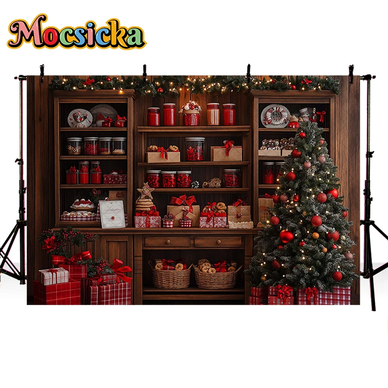 Mocsicka  Photography Background Winter Christmas Kitchen Cookie Gift Xmas Tree Kids Family Portrait Decor Backdrop Photo Studio